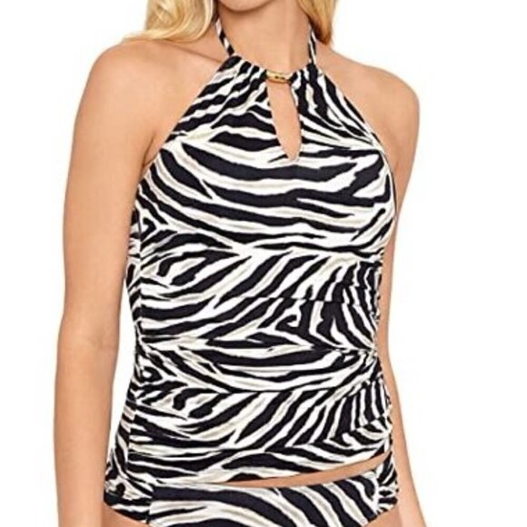 Lauren Ralph Lauren Zebra Stripe High-Neck Tummy Control Tankini Swim Top NWT - Picture 1 of 9